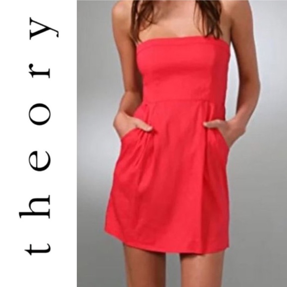 Theory Dresses Theory Strapless Linen Mini Dress With Pockets